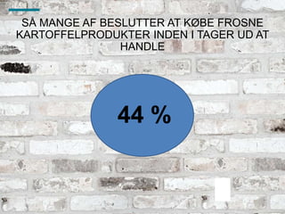 SÅ MANGE AF BESLUTTER AT KØBE FROSNE
KARTOFFELPRODUKTER INDEN I TAGER UD AT
HANDLE
44 %
 