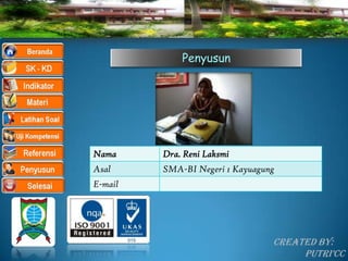 Penyusun




Nama     Dra. Reni Laksmi
Asal     SMA-BI Negeri 1 Kayuagung
E-mail




                                 Created By:
                                      Putri’CC
 