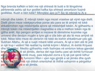 Nga brenda kafkën e bëri me një shtresë të butë e të lëngshme përbrenda ashtu që kur goditet kafka kjo shtresë amortizon fuqinë goditëse. Kush e bëri këtë? Mbrojtësi apo jo?! Siç të mbrojti ty Ai e  mbrojti dhe tokën. E mbrojti tokën nga rrezet vrasëse që vijnë nga dielli. Dielli çliron rreze vdekjeprurëse porse ato para se të arrijnë në tokë shkatërrohen nga mbështjella ajrore që mbështjell tokën. Ai gjithashtu e mbrojti tokën me mbështjellën magnetike e cila e rrethon tokën nga të gjitha anët. Ajo pengon arritjen e rrezeve të dëmshme kozmike nga universi dhe devijon rrugën e tyre gjë e cila bën që ato të mos arrijnë në tokë. Nëse këto rreze do zbrisnin në tokë do kishin shkatërruar çdo gjë. Subhan Allahu, Ai që e ruajti mbarë këtë univers, Ai që e bëri atë të jetë si një trup i vetëm! Në realitet ky është krijimi i Allahut, Ai është Krijuesi dhe Mbrojtësi. Medito gjithashtu rreth foshnjes në embrion teksa gjendet  brenda barkut  të së jëmës, derisa del nga barku pasi që është furnizuar  aty brenda plot  nëntë muaj, pasi këputet zorra e tij që pat qenë lidhur  me gërthizën, atij  furnizimi fillon i vjen nga gjinjtë e së jëmës dhe qysh  kur ky fëmijë është  një ditësh orientohet të thithë ushqimin e përgatitur  për të nga gjinjtë  e së jëmës. 