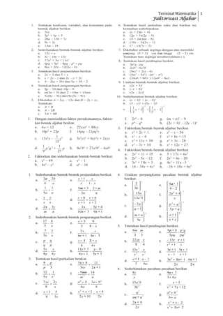 Terminal Matematika 1
Faktorisasi Aljabar
 