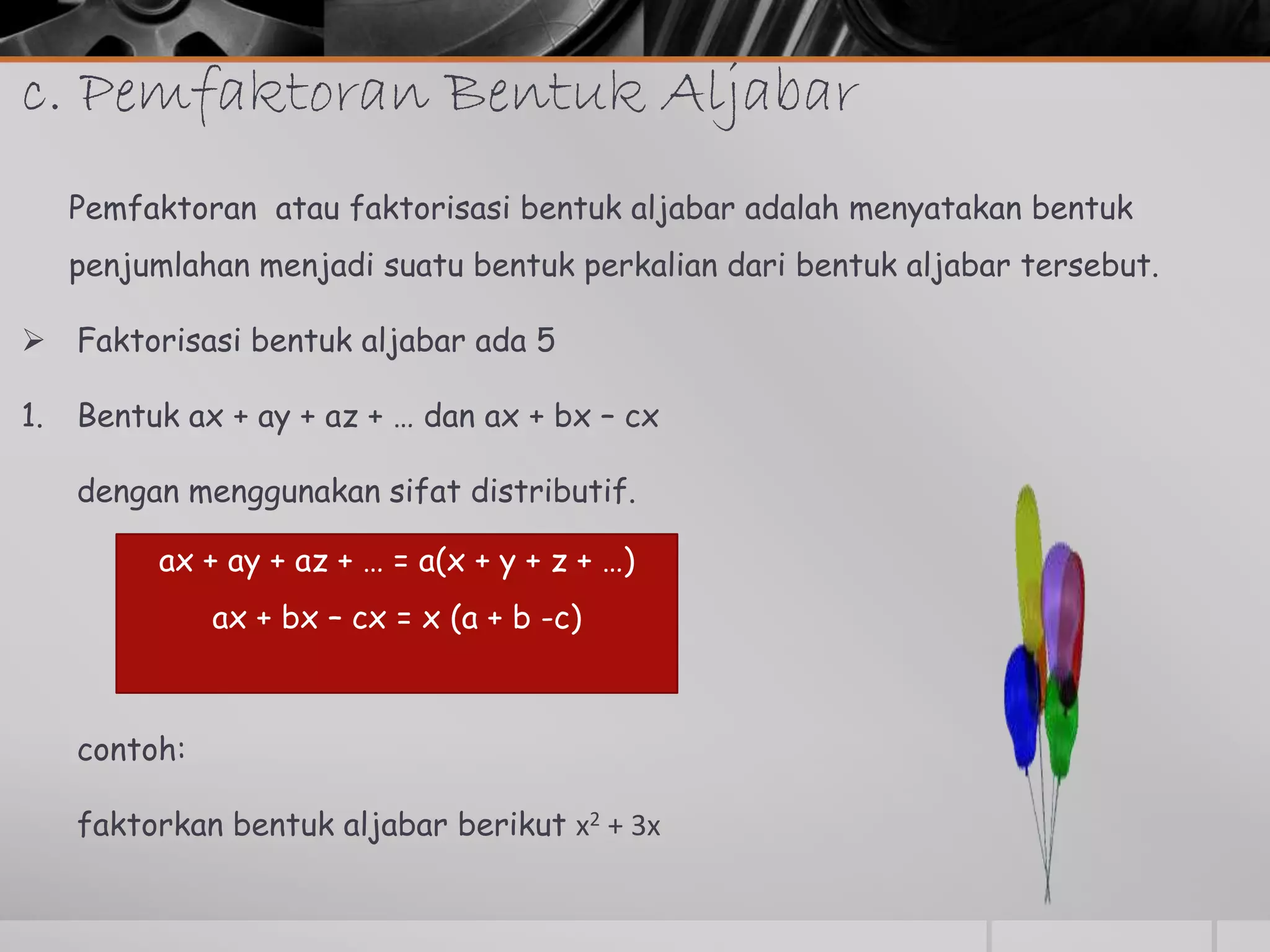 Faktorisasi Suku Aljabar Pptx