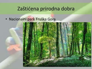 • Nacionalni park Fruška Gora
Zaštićena prirodna dobra
 