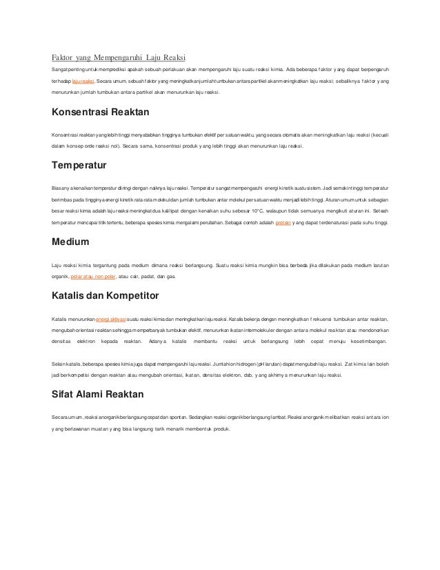 Faktor yang mempengaruhi laju reaksi