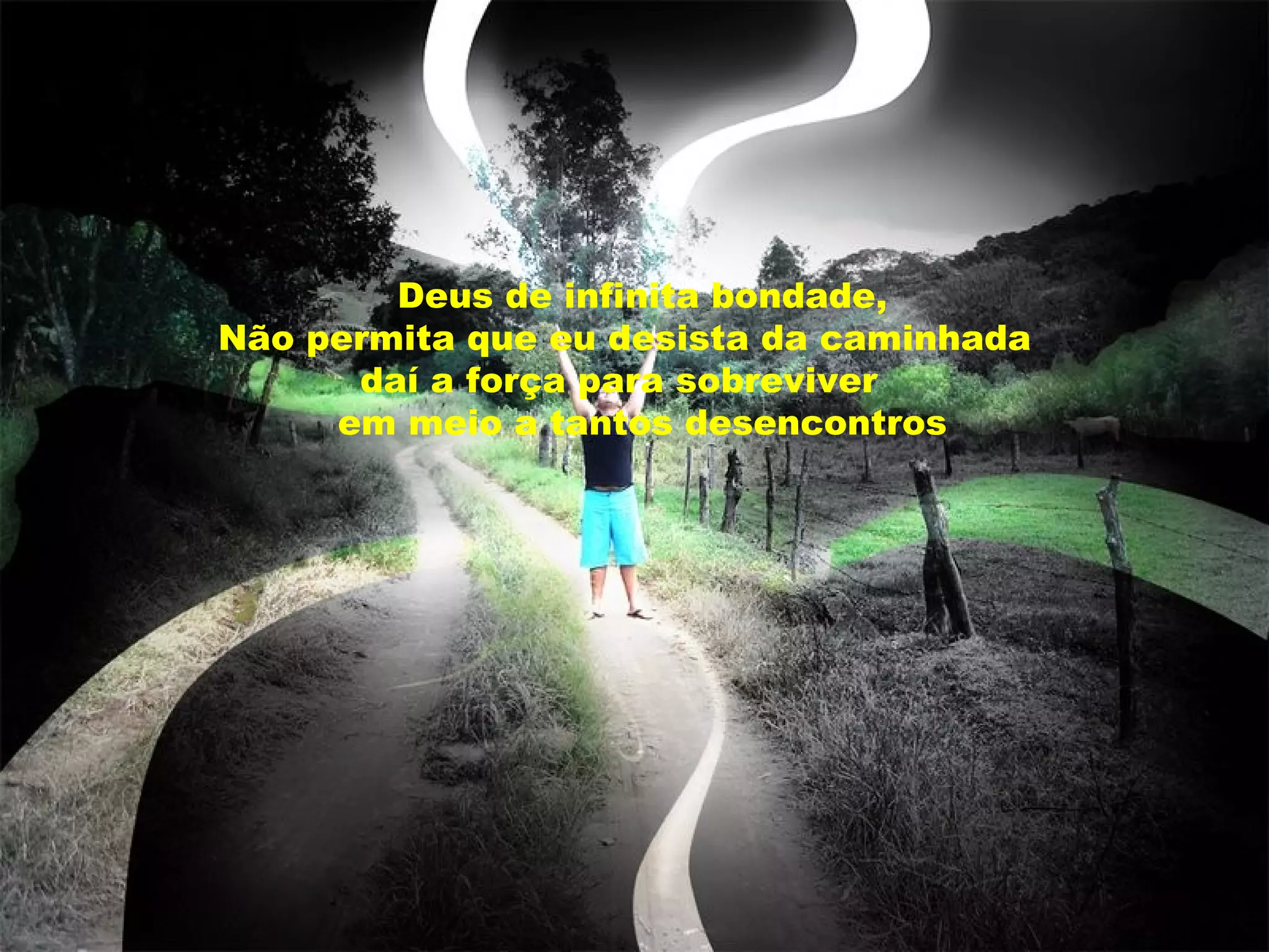 Deus de infinita bondade, Não permita que eu desista da caminhada daí a força para sobreviver em meio a tantos desencontros