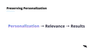 Personalization → Relevance → Results
Preserving Personalization
 