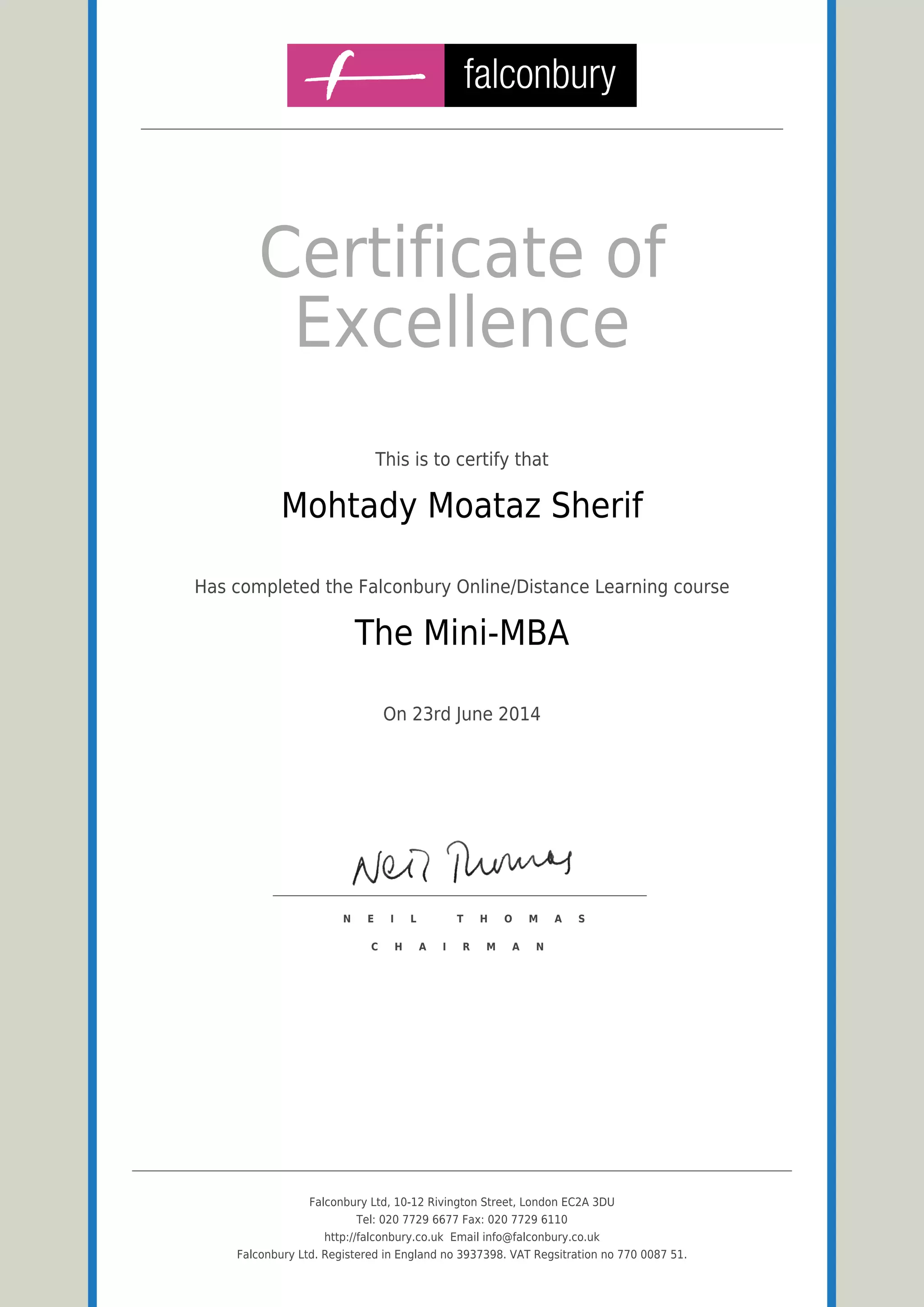Falconbury Mini MBA certificate | PDF
