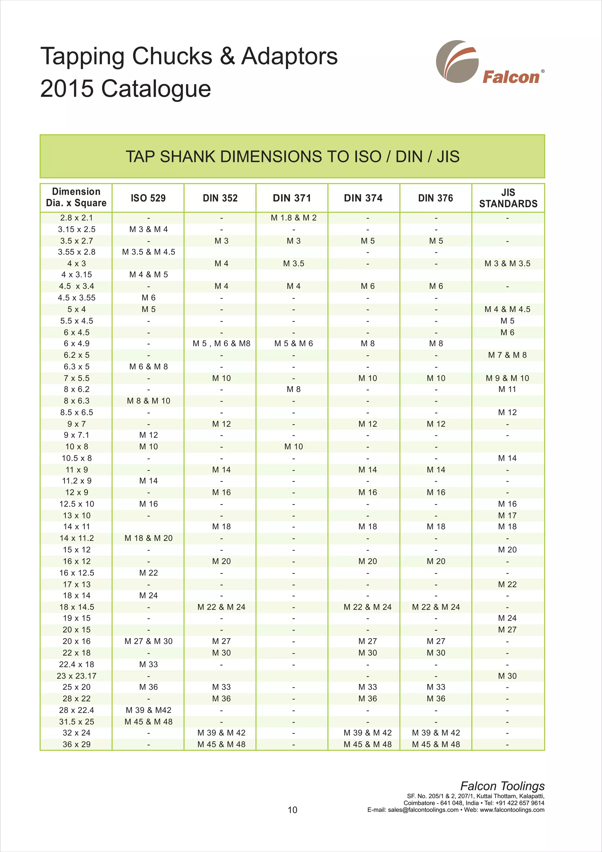 Falcon tapping holders catalogue 2015 PDF