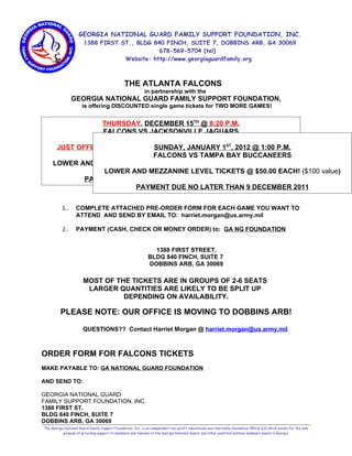 Discounted Falcons tickets to benefit GNGFSF: December 15, 2011 and January 1, 2012