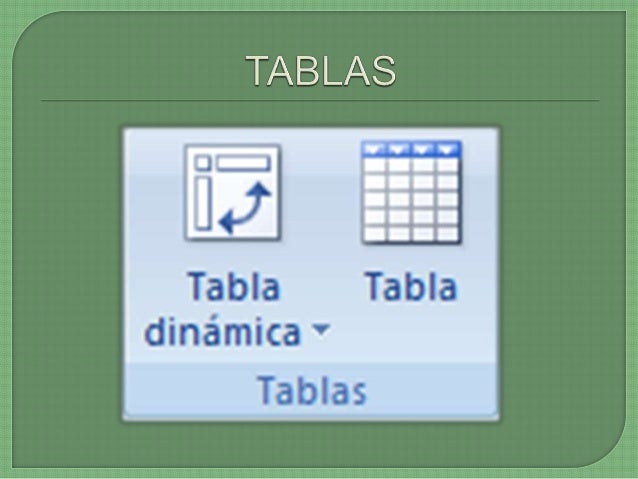 Pestaña, "Insertar" de excel.