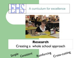 A curriculum for excellence Research Creating a  whole school approach Simple Consistent  Reinforcing Cross-cutting 