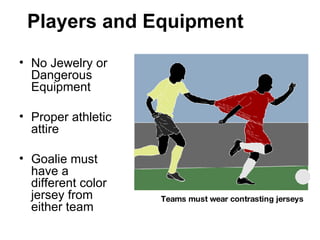 Players and Equipment <ul><li>No Jewelry or Dangerous Equipment </li></ul><ul><li>Proper athletic attire  </li></ul><ul><l...