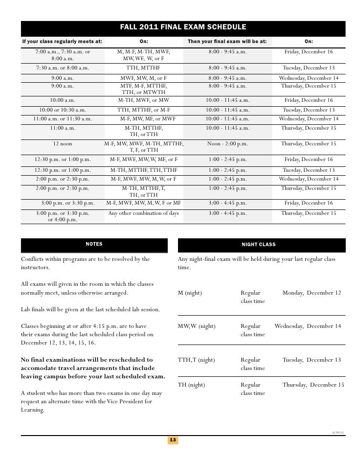 Fall 2011 Final Exam Schedule - EWC