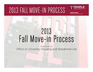 2013
Fall Move-in Process
Prepared by the
Office of University Housing and Residential Life
 