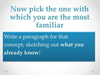 Write a paragraph for that
concept, sketching out what you
already know!
 