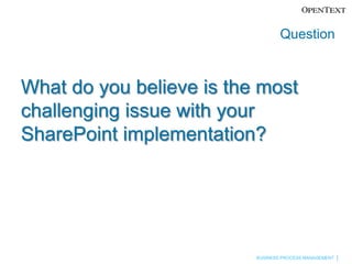 QuestionWhat do you believe is the most challenging issue with your SharePoint implementation?