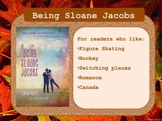 Being Sloane Jacobs 
For readers who like: 
•Figure Skating 
•Hockey 
•Switching places 
•Romance 
•Canada 
 