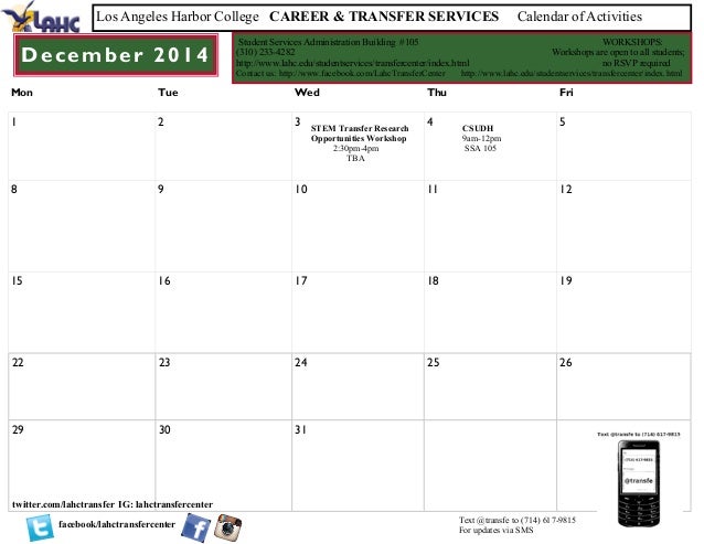 LAHC Transfer Calendar Fall 2014