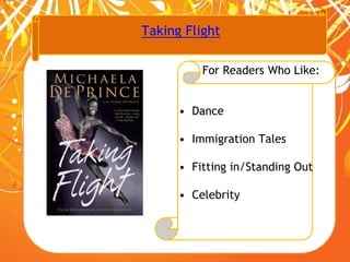 Taking Flight
For Readers Who Like:
• Dance
• Immigration Tales
• Fitting in/Standing Out
• Celebrity
 