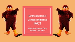 Birthright Israel
Campus Initiative
IACT
Hillel at Virginia Tech
Winter Trip 2017
 