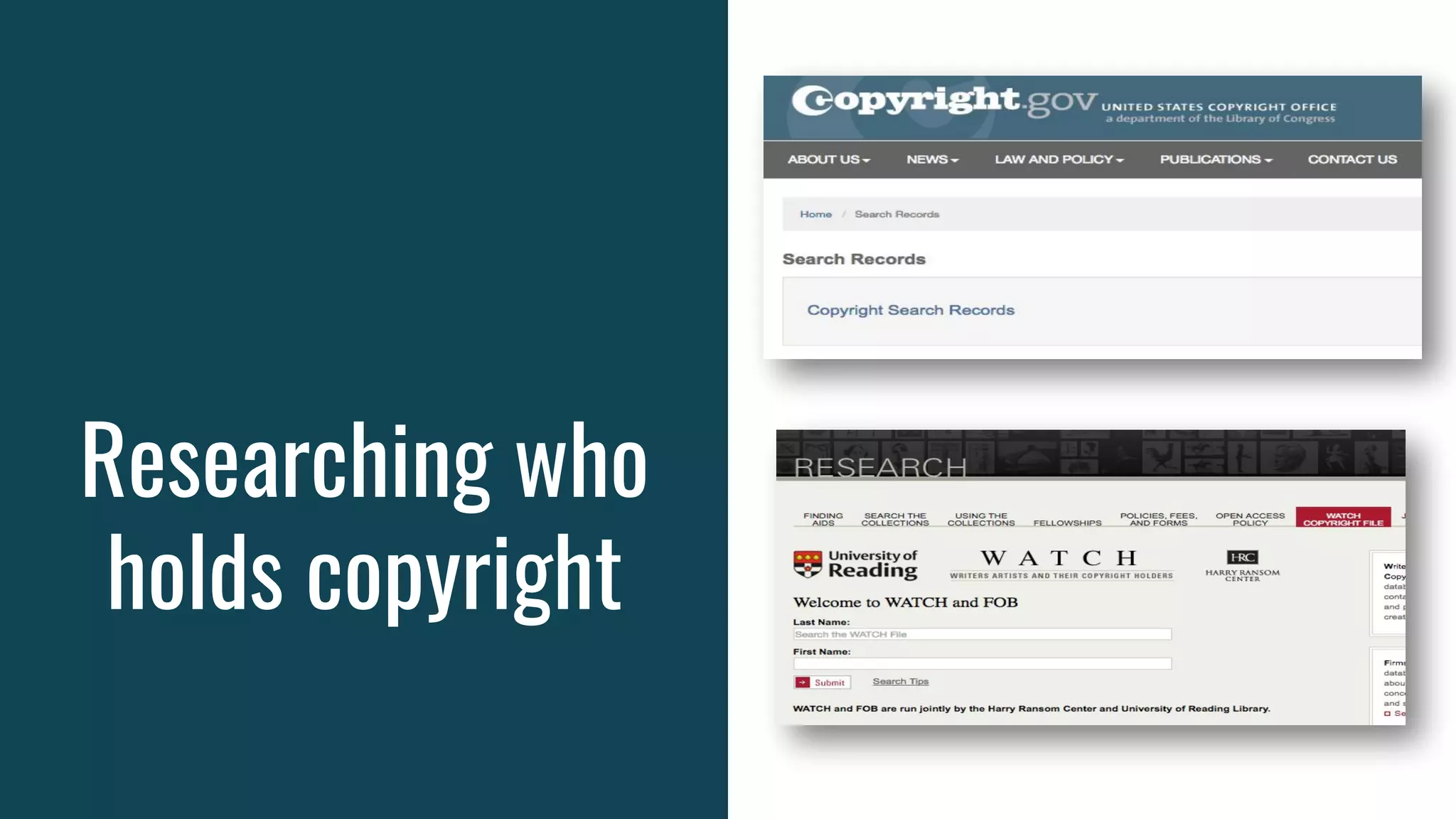 Researching who
holds copyright
 