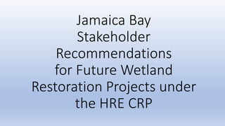 Jamaica Bay
Stakeholder
Recommendations
for Future Wetland
Restoration Projects under
the HRE CRP
 