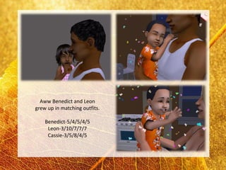 Aww Benedict and Leon
grew up in matching outfits.

    Benedict-5/4/5/4/5
     Leon-3/10/7/7/7
     Cassie-3/5/8/4/5
 