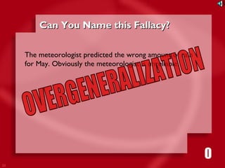 23 
CCaann YYoouu NNaammee tthhiiss FFaallllaaccyy?? 
The meteorologist predicted the wrong amount of rain 
for May. Obviously the meteorologist is unreliable. 
1111116980534271053421 
 