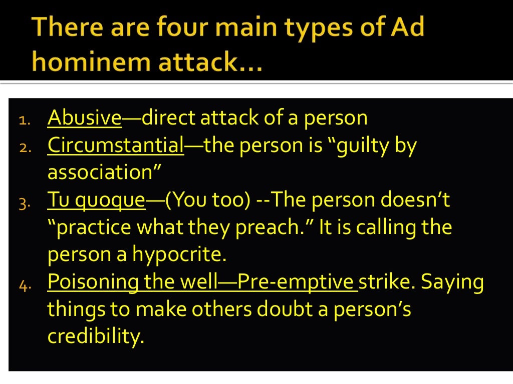 Fallacy lecture slippery slope, ad hominem, hasty generalization