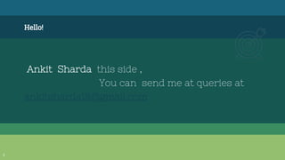 Hello!
Ankit Sharda this side ,
You can send me at queries at
ankitsharda18@gmail.com
2
 