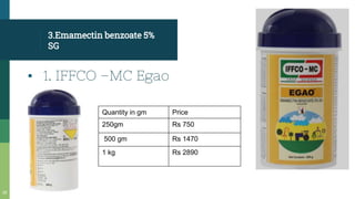 3.Emamectin benzoate 5%
SG
▪ 1. IFFCO –MC Egao
20
Quantity in gm Price
250gm Rs 750
500 gm Rs 1470
1 kg Rs 2890
 