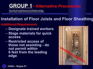 <ul><li>Installation of Floor Joists and Floor Sheathing </li></ul><ul><li>Additional Requirements   </li></ul><ul><ul><li...