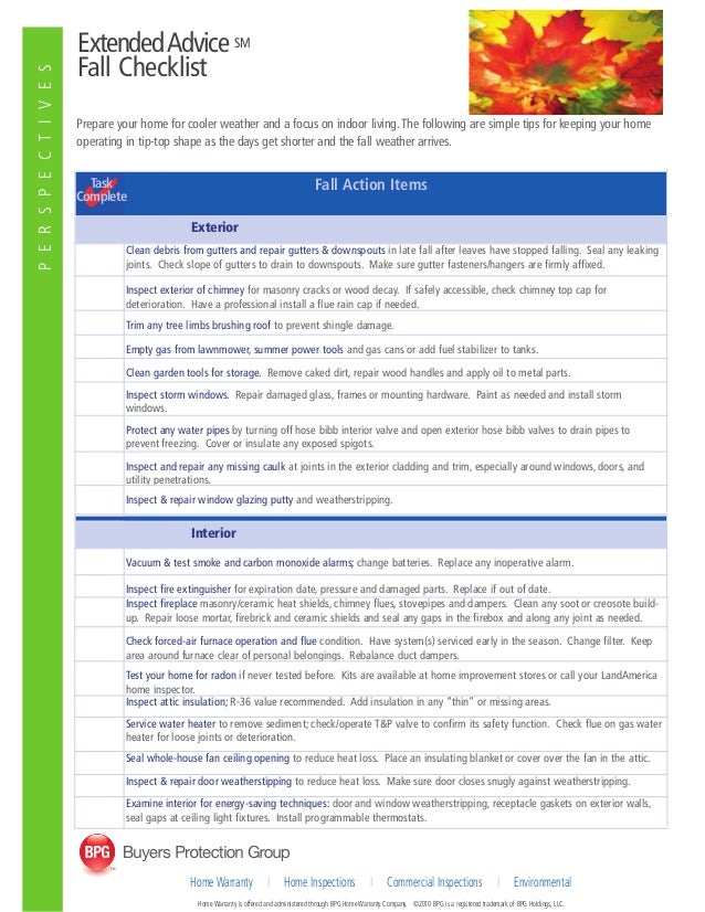 Fall check list extended advice