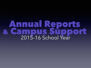 Annual Reports
& Campus Support
2015-16 School Year
 