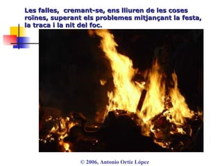 Les falles,  cremant-se, ens lliuren de les coses roïnes, superant els problemes mitjançant la festa, la traca i la nit del foc. ©  2006, Antonio Ortiz López 