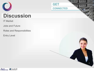GET
CONNECTED
Discussion
IT Market
Jobs and Future
Roles and Responsibilities
Entry Level
 