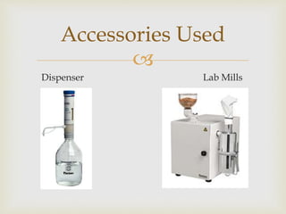 
Dispenser Lab Mills
Accessories Used
 