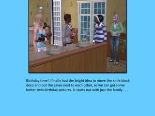 Birthday time! I finally had the bright idea to move the knife block 
deco and put the cakes next to each other, so we can get some 
better twin birthday pictures. It starts out with just the family . . . 
 