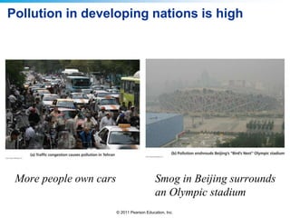 © 2011 Pearson Education, Inc.
Pollution in developing nations is high
More people own cars Smog in Beijing surrounds
an Olympic stadium
 