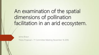 An examination of the spatial
dimensions of pollination
facilitation in an arid ecosystem.
Jenna Braun
Thesis Proposal – 1st Committee Meeting November 16 2016
 