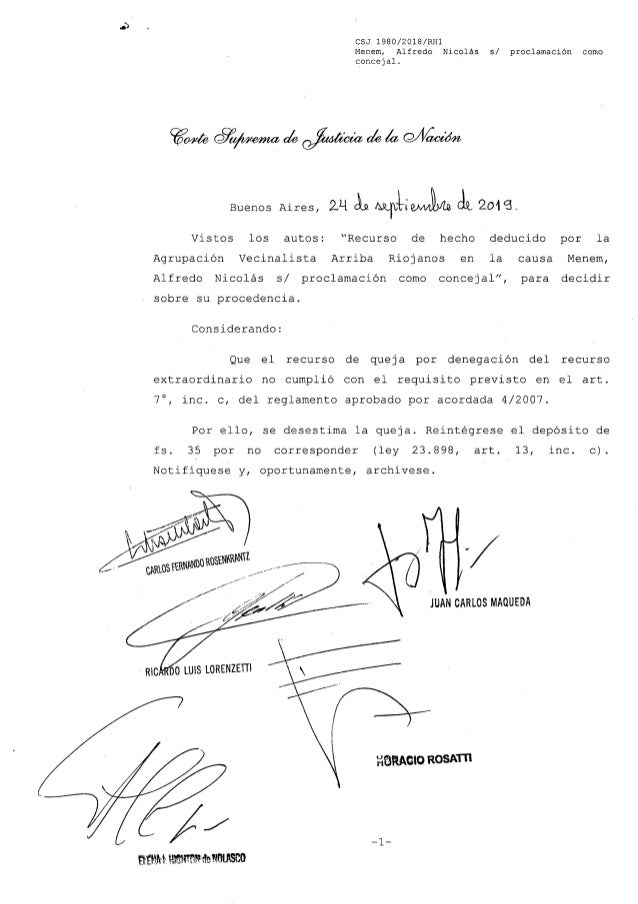 Fallo De Corte Por La Asuncion De Alfredo Menem En Concejo Deliberante