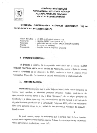 Fallo tutela  gloria  patricia mayorga ariza. supuesto periodista aldemar