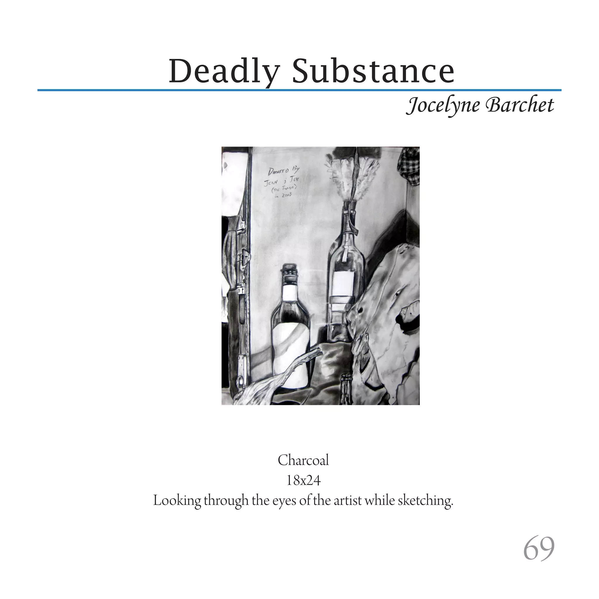 Deadly Substance
                                              Jocelyne Barchet




                     Charcoal
                      18x24
Looking through the eyes of the artist while sketching.


                                                          69
 