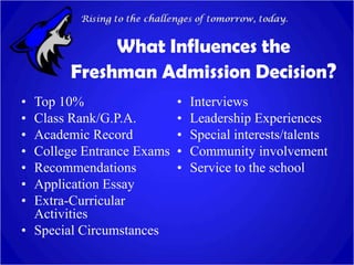 What Influences the Freshman Admission Decision?Top 10%