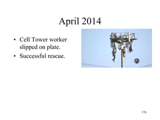 April 2014
• Cell Tower worker
slipped on plate.
• Successful rescue.
176
 