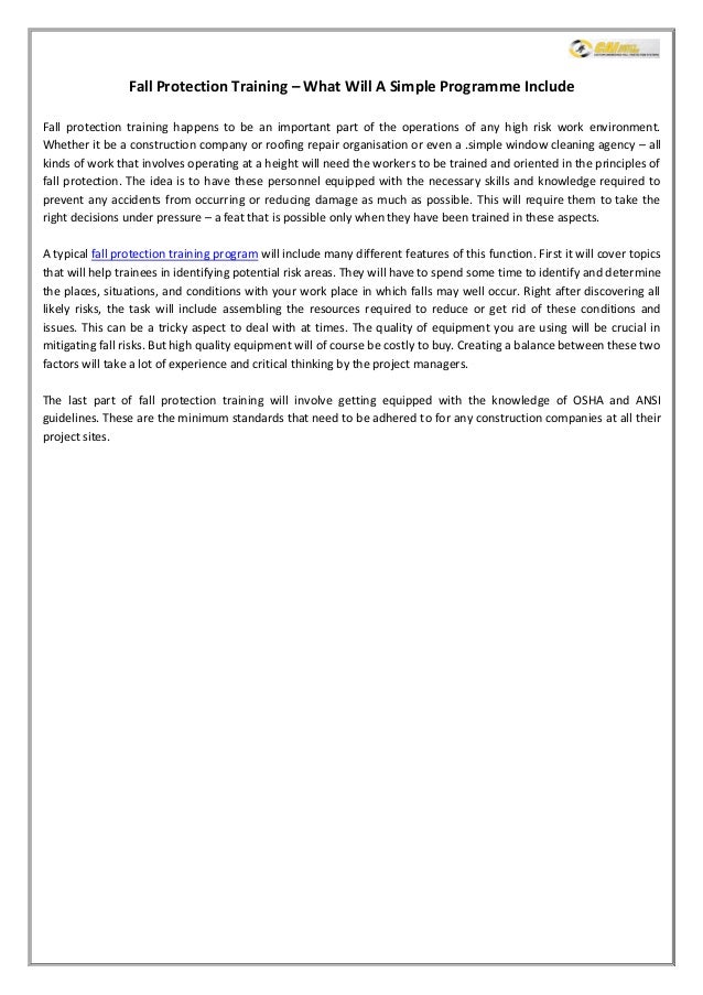 Fall Protection Training What Will A Simple Programme Include