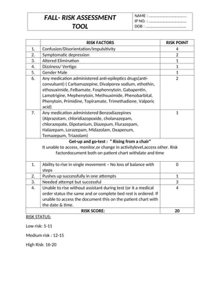 fall risk assessment.docx. Fall risk assessment tool | DOCX