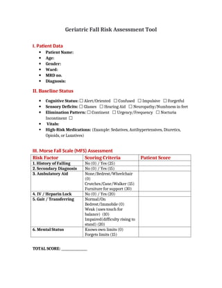 Comprehensive Geriatric Fall Risk Assessment and Management Tool | DOCX
