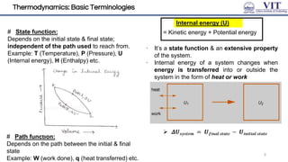 Thermodynamics: Basic Terminologies
# State function:
Depends on the initial state & final state;
independent of the path ...