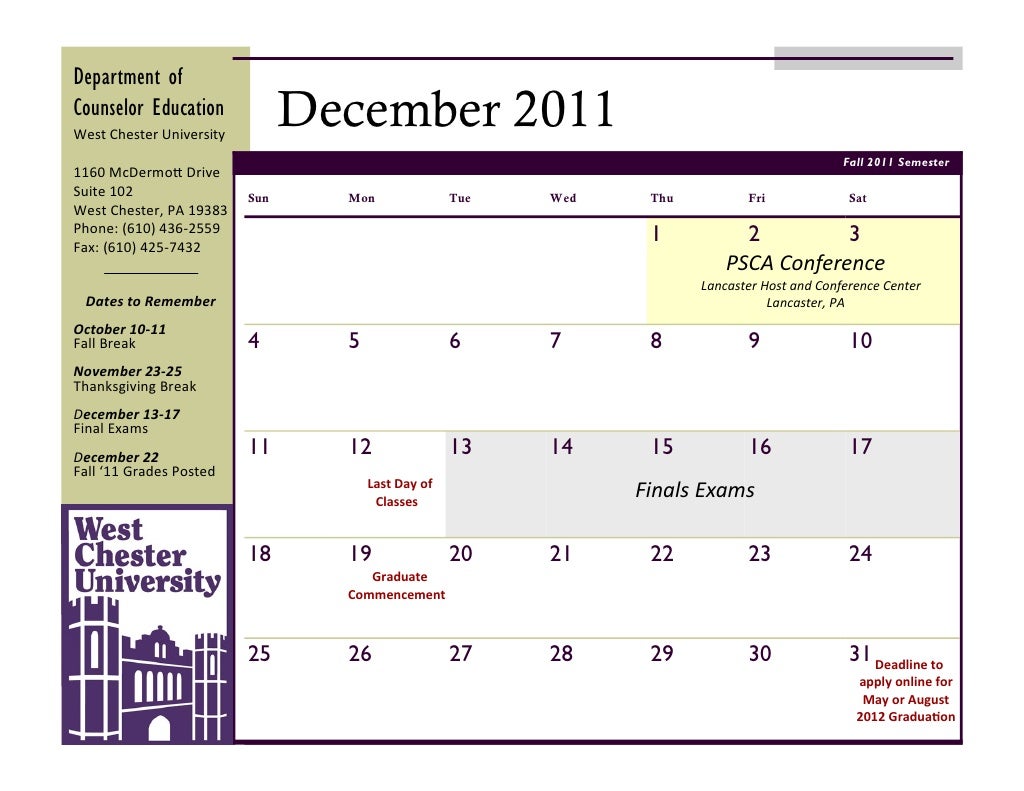 Fall Semester Calendar Counselor Ed Department