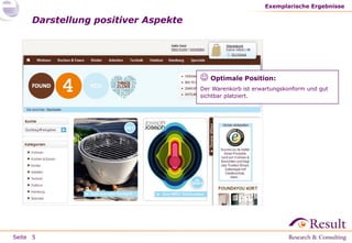 Seite
Darstellung positiver Aspekte
Exemplarische Ergebnisse
 Optimale Position:
Der Warenkorb ist erwartungskonform und gut
sichtbar platziert.
5
 